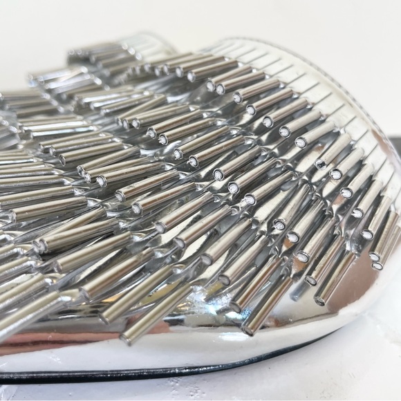 Calvin Klein Addie Metallic Silver Fringe Mule Slide - Picture 4 of 15